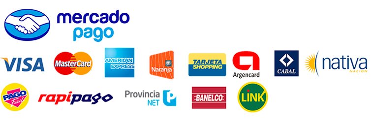 Medios de pago: Mercado Pago, Visa, Mastercard, American Express, Cabal y más